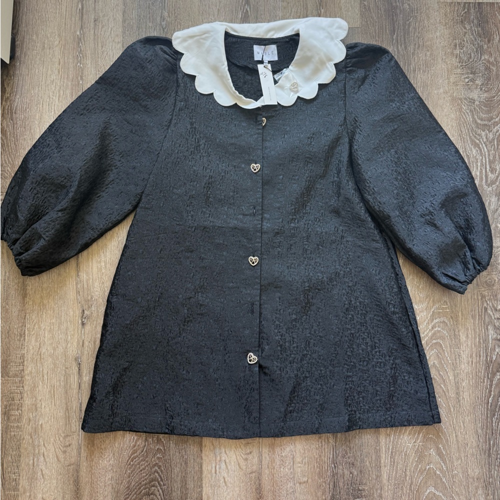 MARBLE Black and White Scalloped Top